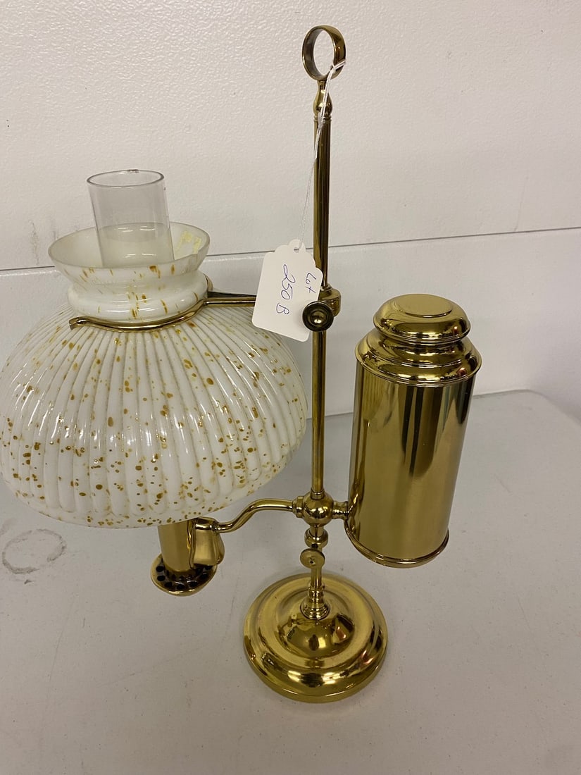 Restored Brass Student Lamp w/ Gold Fleck Shade (1 of 3)