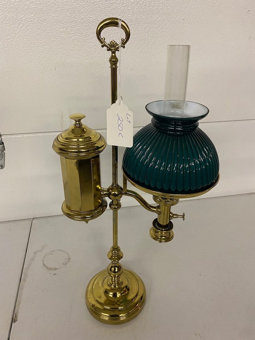 Brass Student Lamp w/ Green Shade (1 of 3)