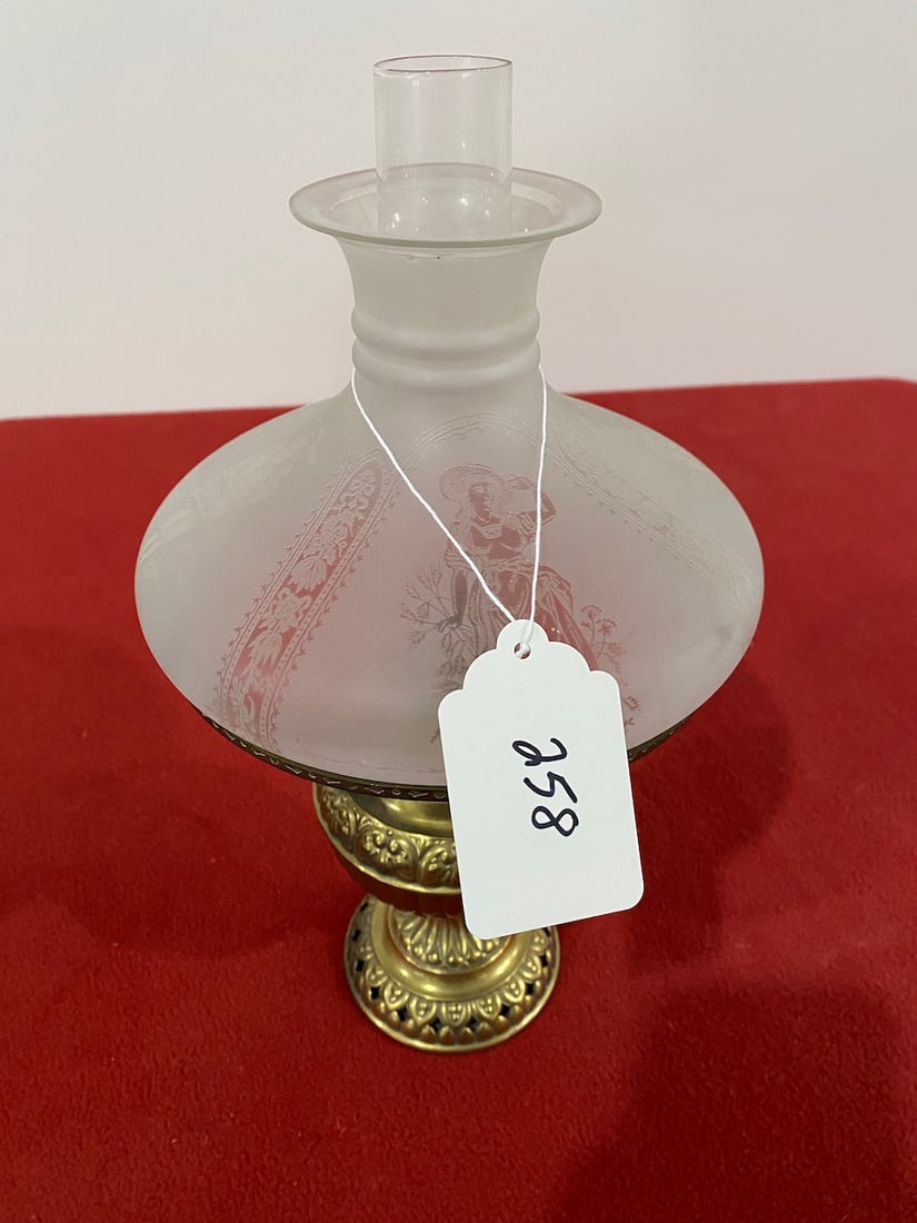 Miniature Kerosene Lamp w/ Acid Etched Shade (1 of 3)