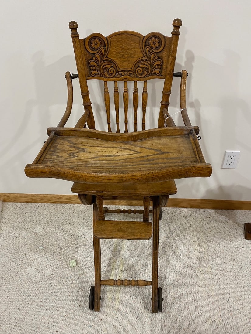 Fold Down Victorian Pressback High Chair: 38" Tall x 24" Deep x 16" Wide