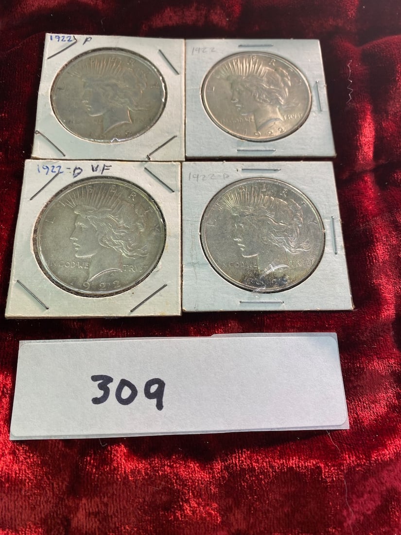4 Silver Dollars- Dated: 1922 (1 of 2)