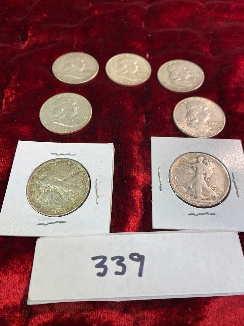 5 Franklin 1/2 Dollars & 2 Liberty 1/2 Dollars (1 of 2)