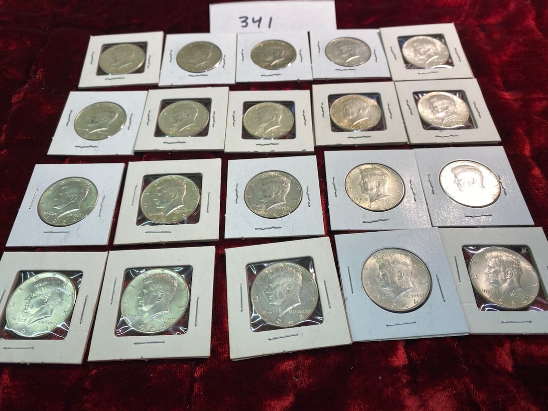20 Kennedy 1/2 Dollars Dated 1964: Dates: 1964