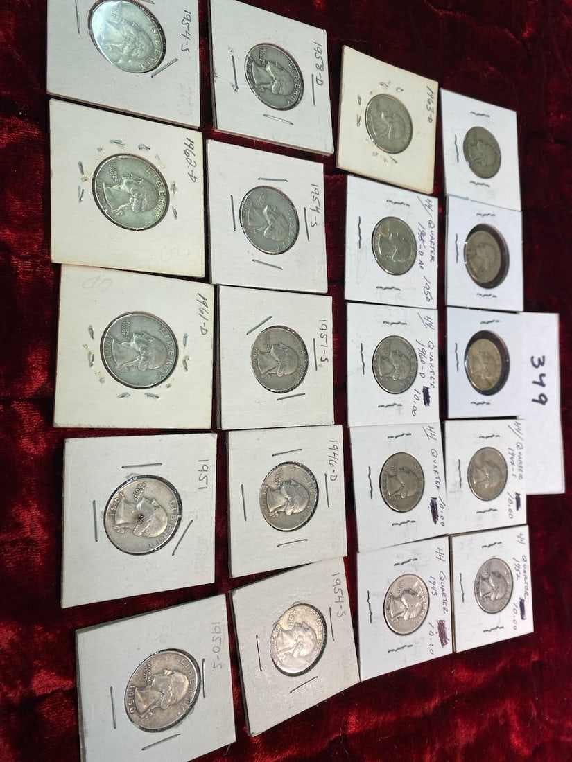 20 Washington Silver Quarters- Various Dated (1 of 2)