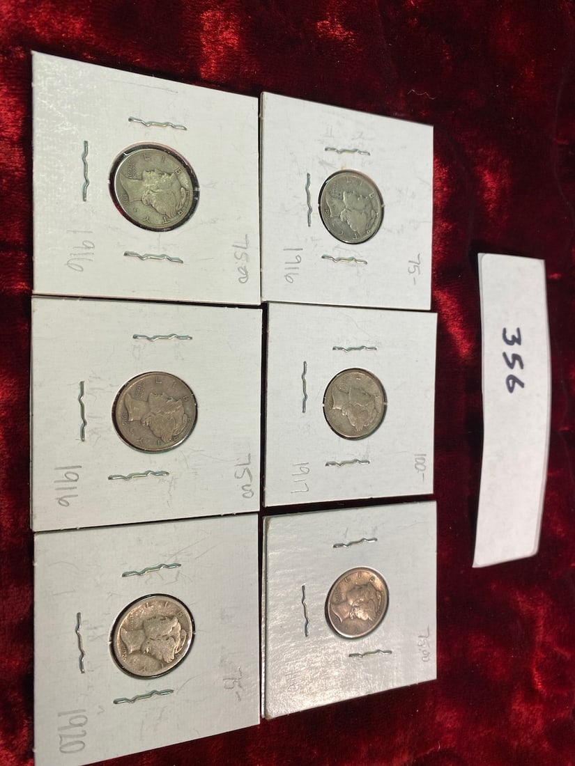 6 Mercury Head Dimes - Dated: 4 x 1916, 1917, 1920 (1 of 2)
