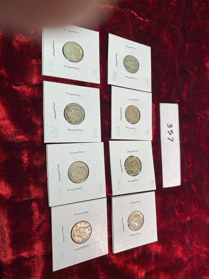 8 Mercury Head Dimes - Dated: 4 X 1920's, 2 X 1927, 2 X 1923 (1 of 2)