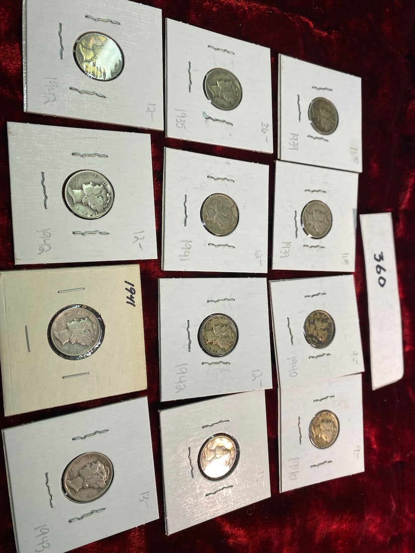 12 Mercury Head Dimes - Dated: 1935-1940's (1 of 2)