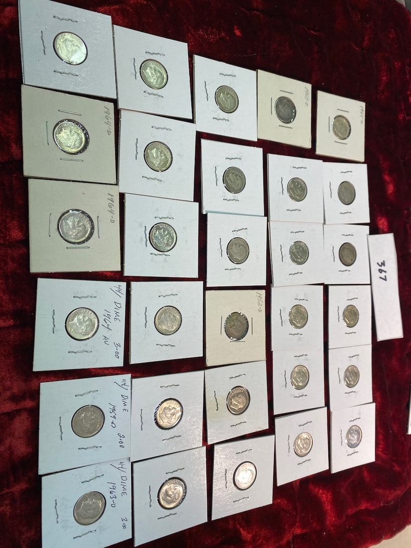30 Roosevelt Dimes Dated 1951-1964: Dates: 1951-1964- Some Very Good Condition
