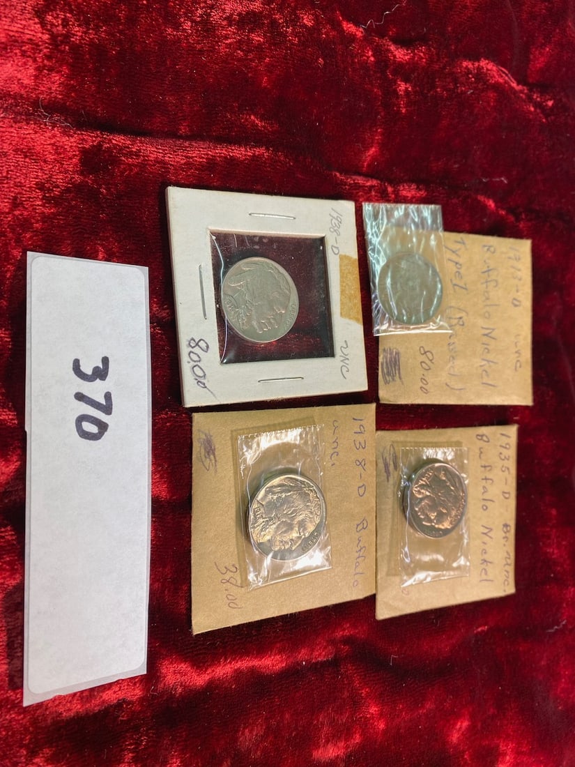 4 Uncirculated Buffalo Nickel Dated 2X 1938 D, 1935 D, 1913 D (1 of 2)