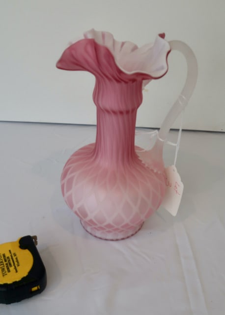 Quilted Satin Glass Pouring Pitcher w/ Applied Threaded Handle (1 of 3)