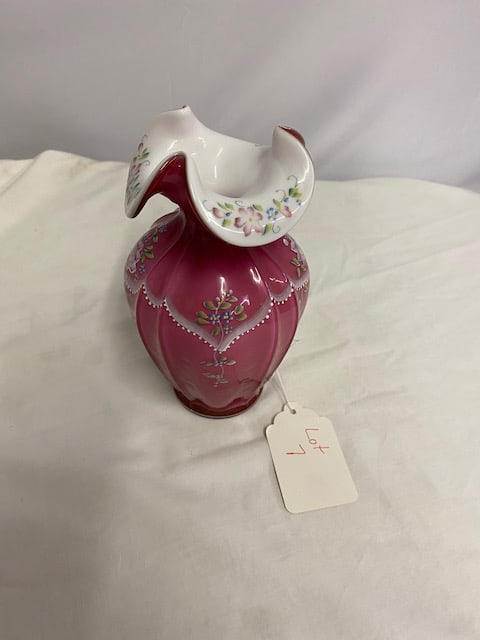 Heavily Decorated Signed and Hand Painted Fenton Vase (1 of 3)