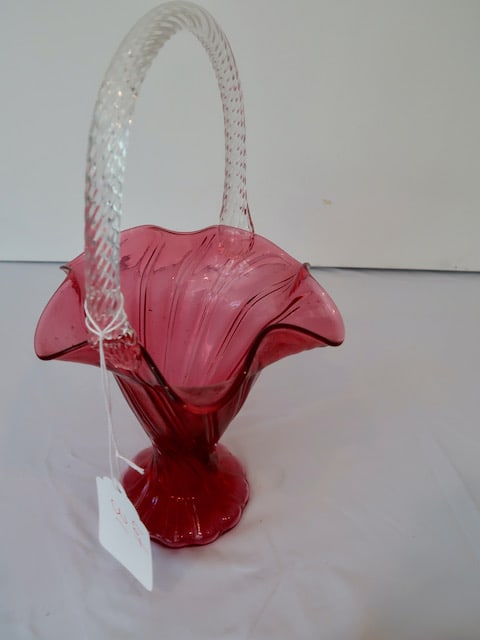Cranberry Handled Basket signed Fenton (1 of 2)