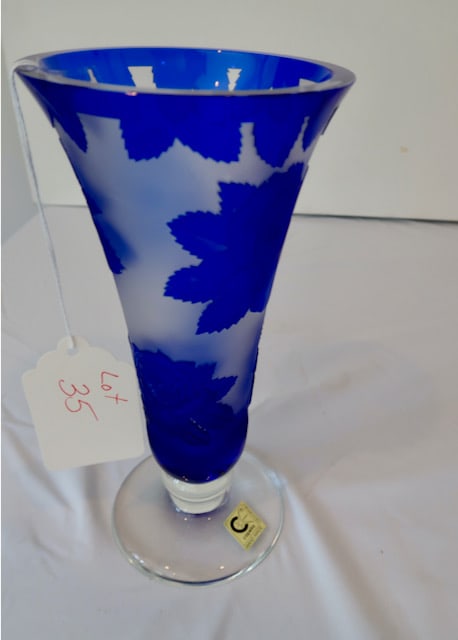 Tall Czechoslaviakian Etched Cut Vase (1 of 3)