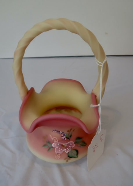 Fenton Burmese Handled Basket (#172/790) - Designed by Martha Reynolds (1 of 3)