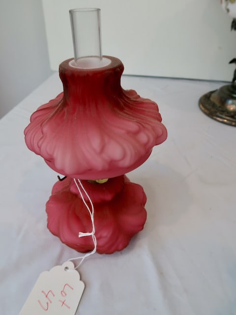 Miniature Satin Glass Kerosene Lamp: 8.5" T x 4" Round