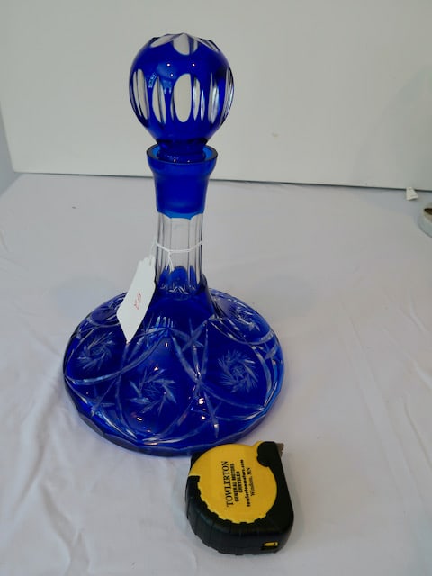 Large Cut Glass Blue Decanter (Made in Poland) (1 of 3)