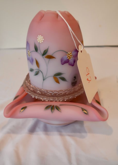Signed Fenton Pink Ferry Lamp (1 of 3)