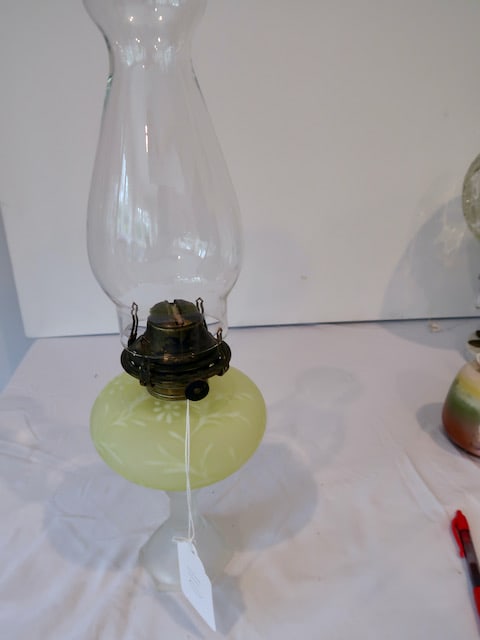 Early Yellow Satin Glass Kerosene Lamp (1 of 4)
