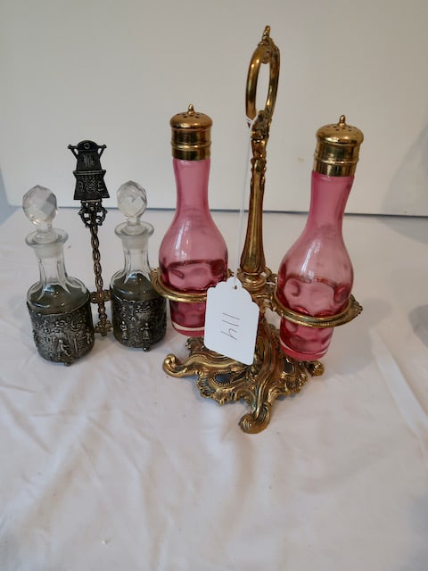 2 Victorian Caster Sets - 1 w/ Cranberry Bottles (1 of 3)
