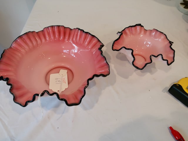 2 Rare Ruffled Black Rose Antique Bowls (1 of 3)