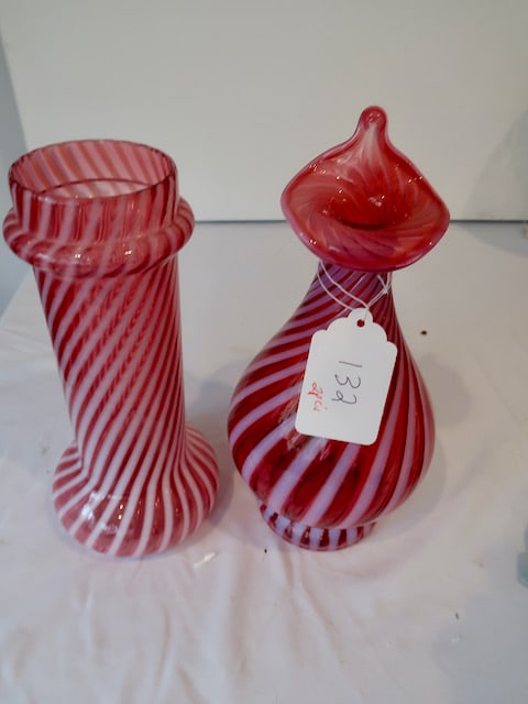 2 Large Cranberry Swirl Vases  - 1 Jack & The Pulpit Style (1 of 3)