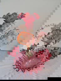 Rare Cranberry Opalescent Apern w/ Flower Baskets