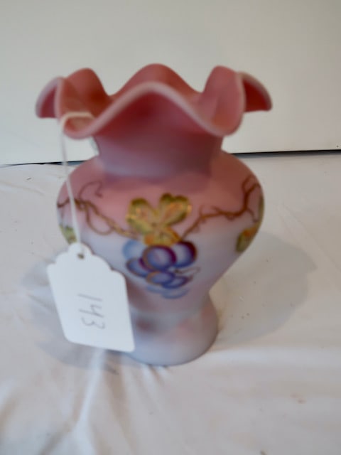 Handpainted "Cabernet Blush" Vase - Platinum Collection - Fenton: 7.5" T x 5" Ruffled Top