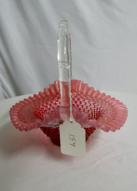 Large Cranberry Hobnail Basket: 9" T x 10" Diameter