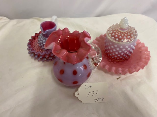 4 Pieces of Fenton Hobnail Glassware: Largest: 5.5" T x 4" W