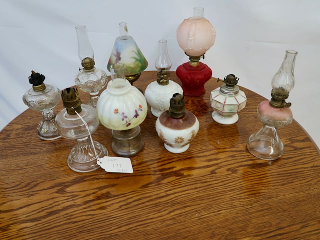 10 Miniature Kerosene Lamps: Tallest: 10" T