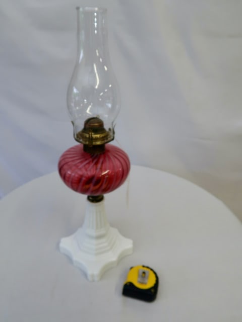 Large Cranberry Swirl Kerosene Lamp (1 of 5)