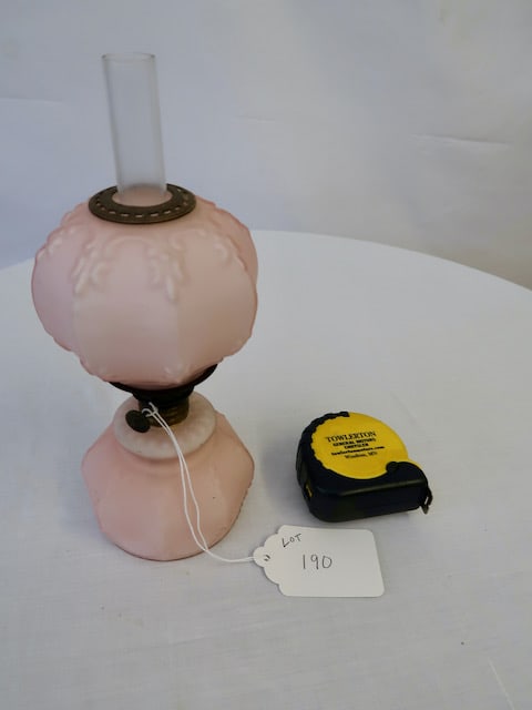 Pink Victorian Satin Glass Miniature Kerosene Lamp: 10" T x 4" Round Base