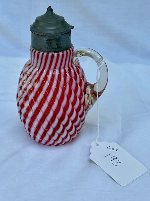Cranberry Swirl Syrup Pitcher w/ Pewter Top (1 of 2)