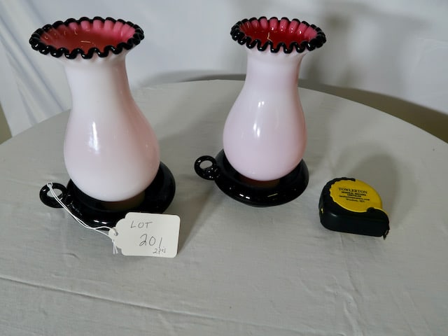 Matched Pair of Black Rose Fenton Candle Lamps (1 of 3)