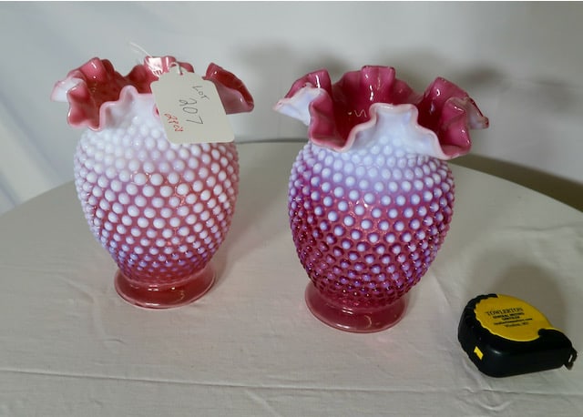 2 Large Fenton Cranberry Hobnail Ruffled Vases (1 of 3)
