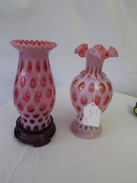 2 Fenton Cranberry Coin Dot Vases (1 of 3)