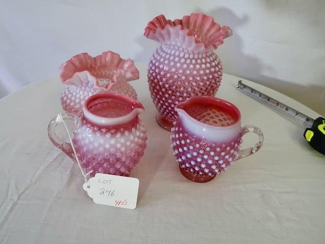 4 Pieces of Fenton Hobnail Glasware - 2 Small Pitchers & 2 Vases (1 of 3)