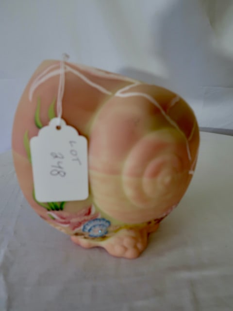 Large Fenton Decorated Shell Vase: 7.5" T x 7.5" W x 4" D