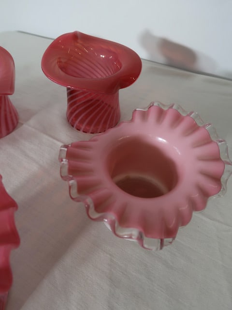 5 Fenton Cranberry Swirl & Coin Dot Glass Hats (1 of 3)