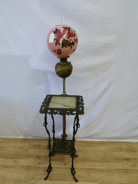 Victorian Marble Top Organ Lamp: 56" T x 14" Square