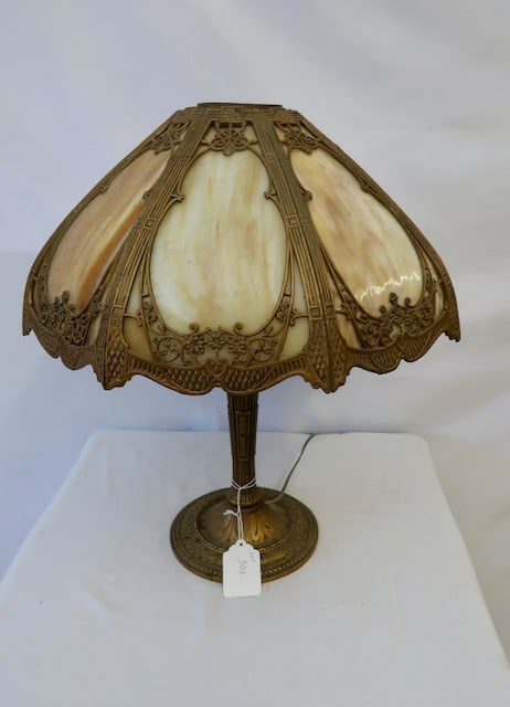 Victorian Carmel Slag Panel Lamp (1 of 3)