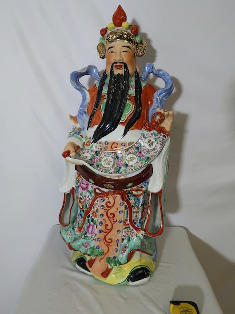Large Asian Antique Hand Painted Statue - Prosperity (1 of 4)