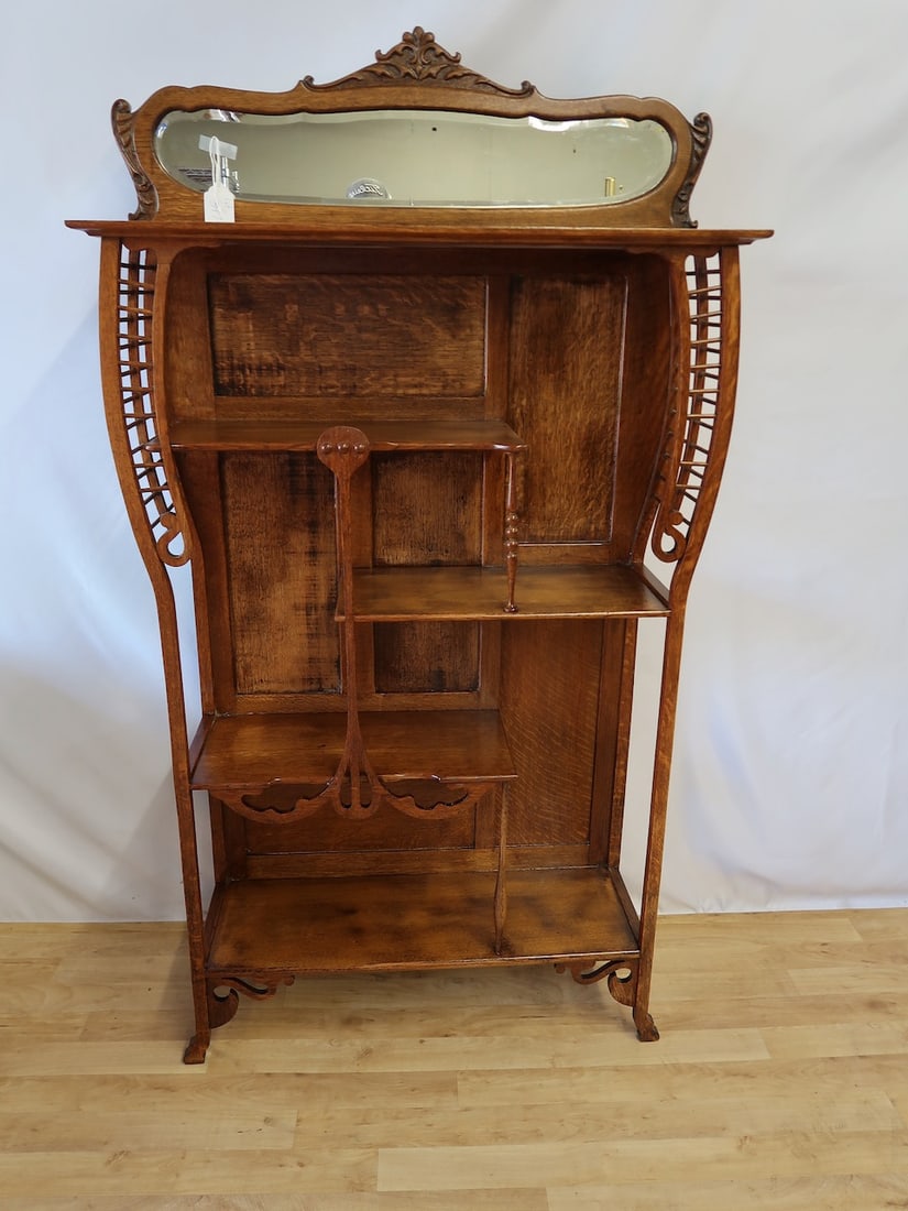 Ornate Oak Etigee w/ Mirror (1 of 4)