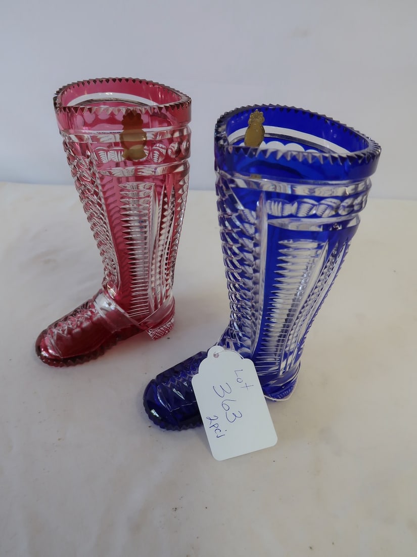 2 Imperial Glass Cut Glass Boots: 8" T x 5" W