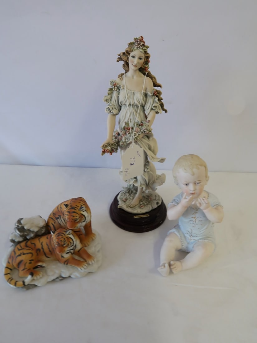 3 Bisque Figural Statues - 1 Italian "Florence" Woman made by Armani: Tallest: 15" T