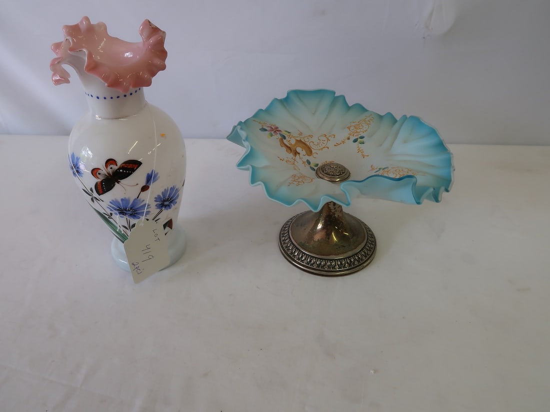 2 Pieces of Victorian Glass - Bristol Vase & Compote (1 of 3)