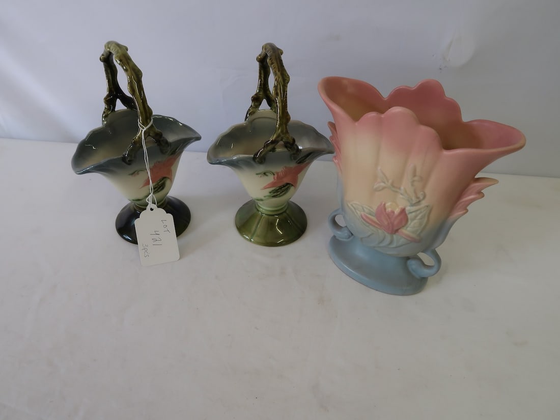 3 Hull Pieces of Potter - 2 Baskets & 1 Vase: Largest: 8" T