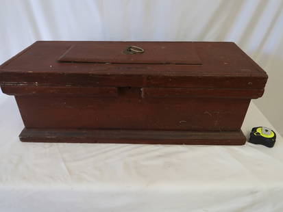 Early Primitive Original Red Painted Tool Chest: 11" T x 32" L x 12" D