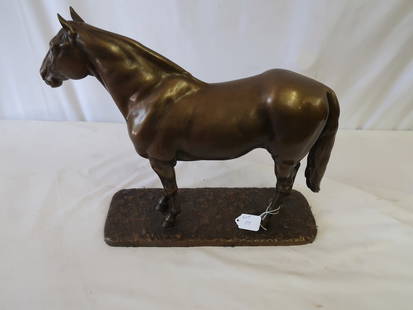 Large Signed "B OPEZ" Bronze Horse Statue: 14" T x 15" W x 5.5" D