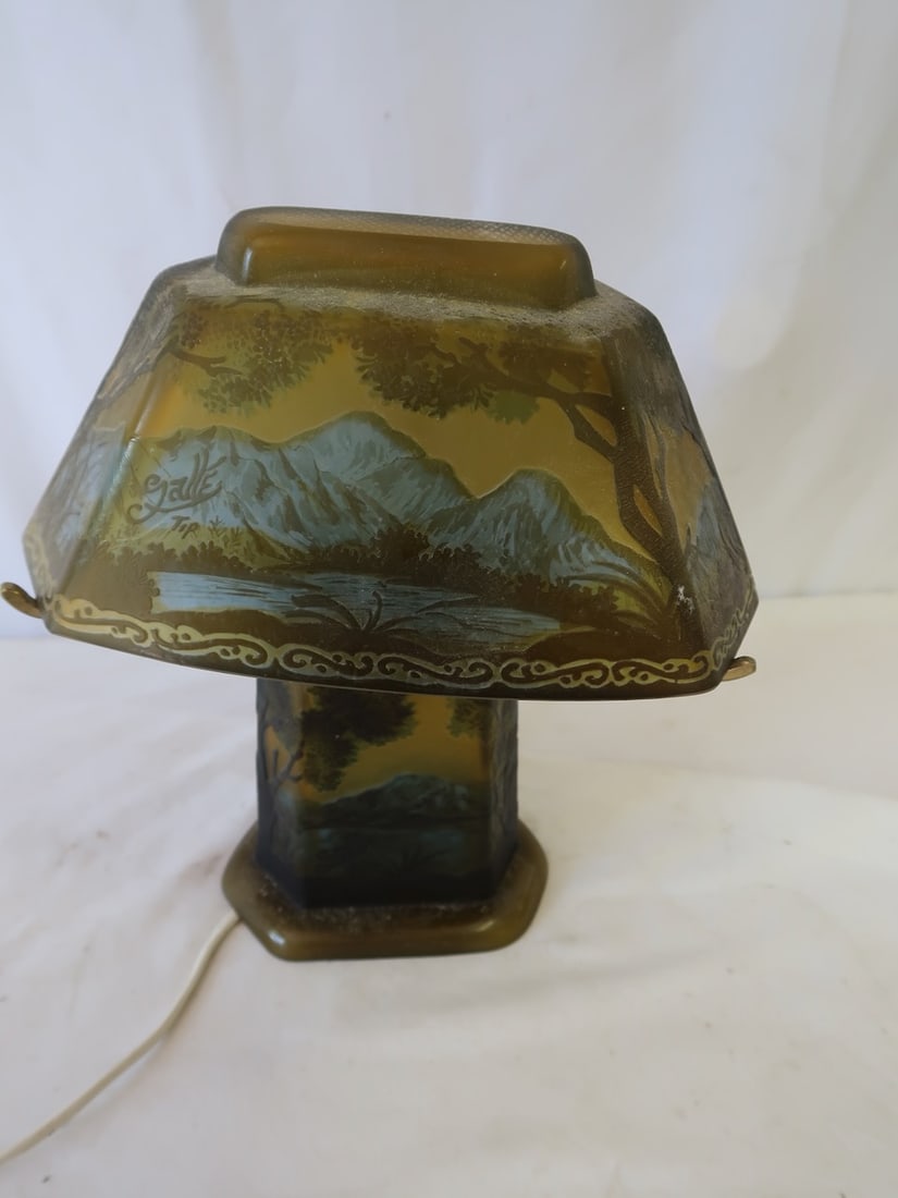 Beautiful Signed "Galle" Acid Etched Lamp w/ Shade & European Cord (1 of 5)